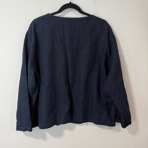 Frida Women's 100% Linen Shirt Blouse Boxy Oversized Navy Blue Lagenlook